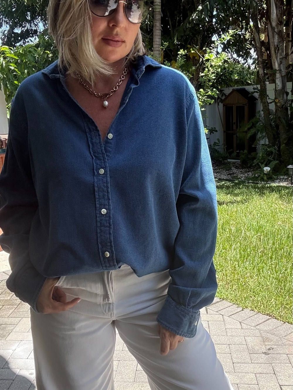 Vintage Ralph Lauren Navy Textured Button-Down Shirt Oversized Woman ( men XL) - Picture 3 of 10